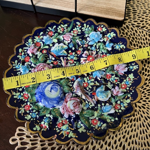 Vintage Persian Hand Painted Enamel on Copper Hanging Dish - Picture 4 of 14